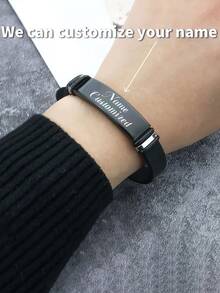 1pc Custom Men's Engraved Bracelet, Personalized Silicone Stainless Steel Watch With Adjustable Bracelet, Father's Day For Anniversaries, For Birthdays, For Graduation, For Prom, For Party, School Supplies, For Teenagers, Junior High School Students, Middle School Students, High School Senior High School Students, College Students, University Students, Freshman, Sophomore, Underclassmen,Chic Autumn,Delicate Romance