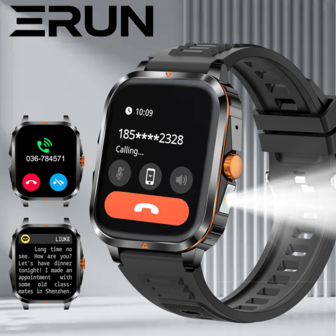 ERUN 2025 新款男士户外运动智能手表，1.83 英寸高清屏幕，超过 100 种运动模式，180mAh 电池，锌合金表壳，计步和睡眠追踪，耐用时尚的多功能手表，活力风格，无线通话语音助手，带手电筒，适合户外运动爱好者，男女皆宜的节日礼物。