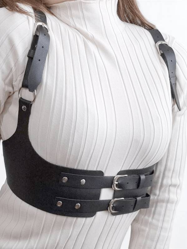 PU Leather Harness Belt For Women Gothic Chest Bra Harness PU Leather Rave Costume Belt Wide Leather Waist Belt