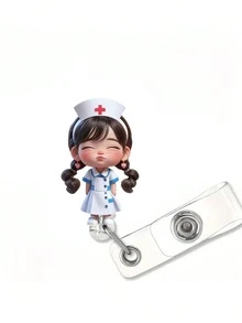2D 平面壓克力護理師女孩識別證套 - 可伸縮識別證夾，適用於醫學生和護理師 - PMMA 材質職場識別證，醫療識別證夾 | 趣味設計 | 壓克力護理師配件 開學教師禮物 - 彩色 - 查看 2