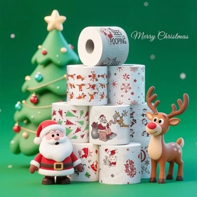 4/6 Rotoli di carta igienica a tema natalizio - Babbo Natale, renne e motivi natalizi, adatti per casa, ufficio, camper, campeggio - decorazione natalizia per bagno e cucina