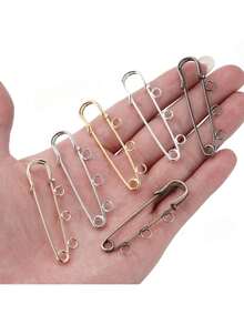 5pcs 3-Hole 5cm Iron Large Safety Pins, Can Be Used For Finished Brooch Making Christmas Gift