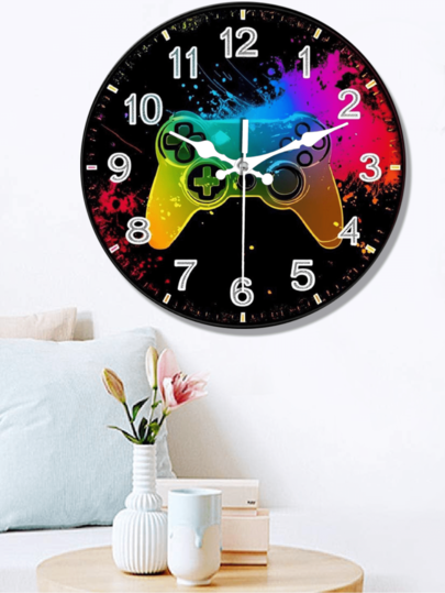 Retro Gamer Silent Wood Wand Klok 10 12 Inch Round, Farmho Non Tickling, Battery Operated Perfect Game Room St. Patrick's Day Mother's Home