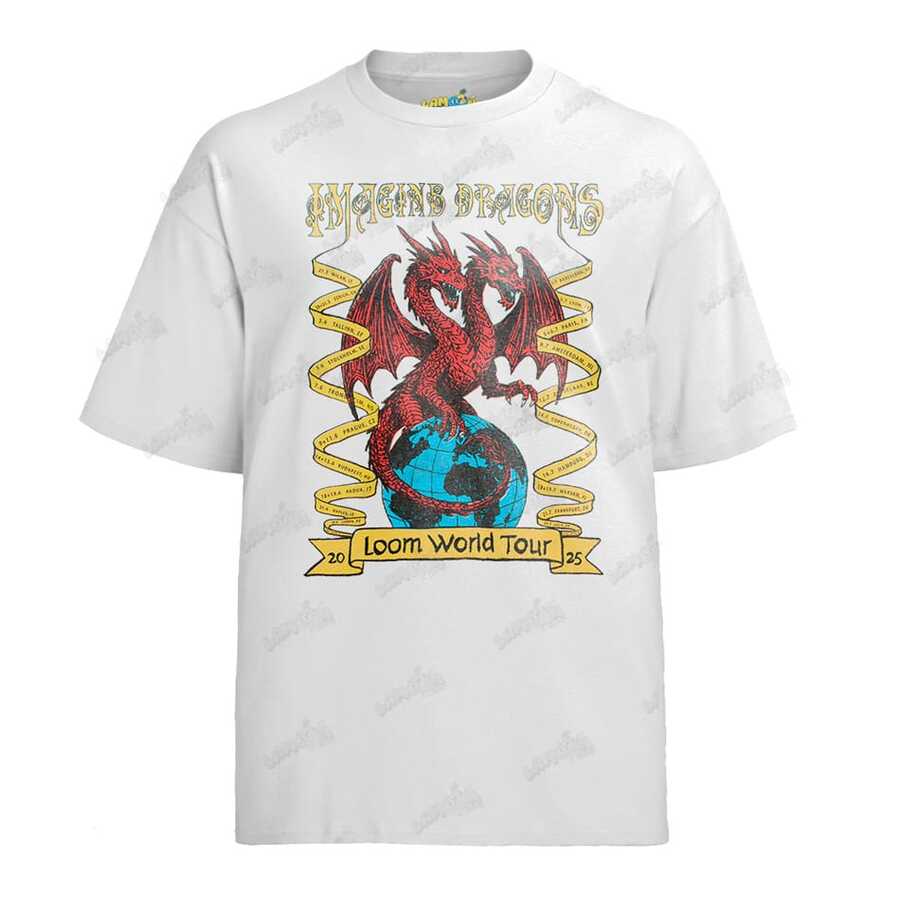 Camiseta Algodão Imagine Dragons Loom World Tour 2025 - Branco - Visão 1