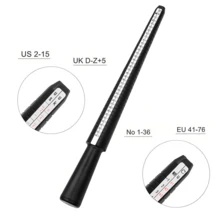 金属戒指尺寸测量工具，美英欧日，四种尺寸可选，珠宝尺寸测量器金属戒指尺寸测量仪，适用于男女戒指（塑料，1 根黑色棒）