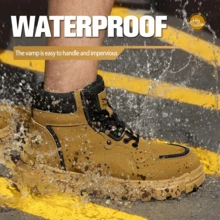 Botas con puntera de acero para hombre, calzado industrial para hombre, botas de trabajo ligeras, con protección resistente a los impactos y suelas antideslizantes. - Caqui - Ver 6