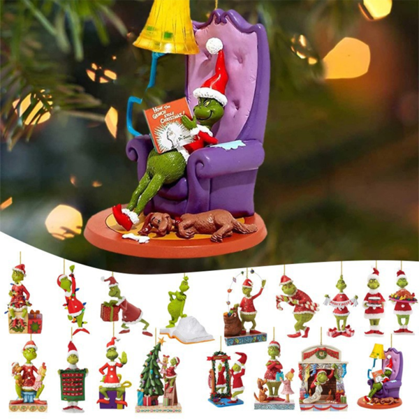9pcs Grinch 2025 New Christmas Decorations Hanging Decorations, 2D Acrylic Christmas Tree Decorations, Car Decorations, Christmas Atmosphere Decorations, Party Gifts (Random Style)