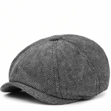 1pc Men's Newsboy Cap Herringbone Wool Knit Beanie Hat, Flat Cap Style - Multicolor - View 3