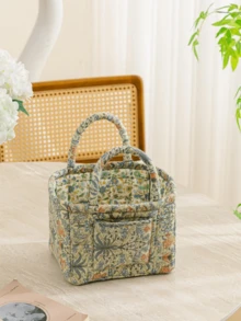 1 件花卉印花绗缝收纳篮大容量便携式中型收纳袋可折叠零食篮带手柄适用于女士和女孩化妆品收纳篮玩具收纳篮护肤品收纳篮女士化妆品收纳多功能收纳篮化妆品收纳盒家居装饰客厅卧室装饰浴室装饰，生日礼物圣诞礼物 - 彩色 - 查看 18