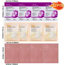 EELHOE 12pcs Hydrating Sheet Mask, Portable For Travel - Ideal Gift For Christmas NValentines Day, Mother'S Day, Birthdays, 4pcs Per Type ( Collagen Essence, Astaxanthin, Bio-Collagen Moisturizing Mask) - 彩色 - 查看 5