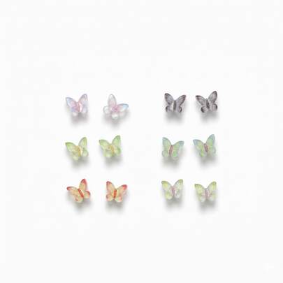 6 Pairs Elegant Butterfly Stud Earrings, Delicate Design For Daily Wear, Suitable For Valentine's Day, Mother's Day