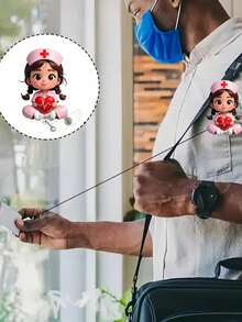 2D Flat Acrylic Nurse Girl ID Card Holder - Retractable Badge Reel, Durable Tag, Suitable For Medical Students And Practicing Nurses - Durable PMMA Material, For Workplace Identification, Medical Tag Clip | Fun Design | Durable Acrylic Material, Nurse Accessories, Back To School, Teacher Gift