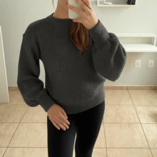 WOMEN'S KNIT SWEATER Puffed Sleeve Knitted Fang Modern Sophisticated - Than chì - Xem 2