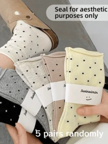 1/5 双装多层袜，奶油色波点中筒袜，卷边波点袜，四季皆宜，多层袜，波点袜，校园风，日常百搭，男女通用，秋季款 - 彩色 - 查看 11