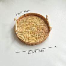1 件圆形藤条储物托盘带手柄，日式面包和糕点托盘，珠宝和化妆品展示整理托盘 - 黃色 - 查看 9