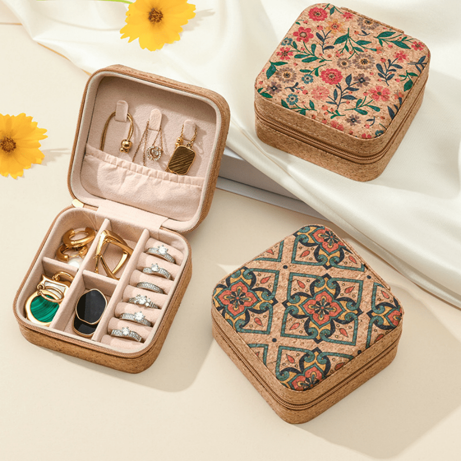 1pc Premium Jewelry Box, Portable Travel Earring Ring Necklace Lipstick Storage Case, 4 Styles Available, Holiday Gift