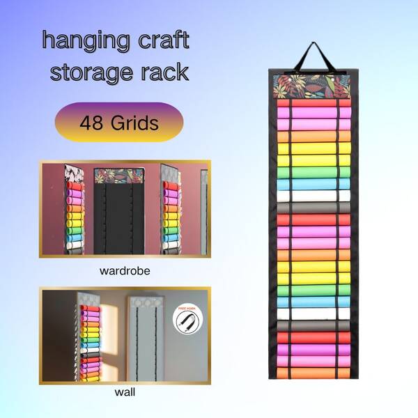 Large Capacity Canvas Storage Box - Diamond Painting Supplies Storage: 48 Compartments, Hanging Vinyl Roll Rack, Adjustable Shelves, Wall Mounted