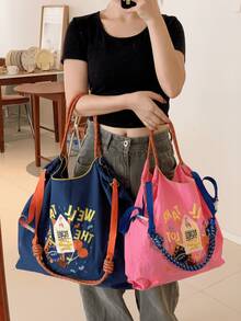 New Women's Tote Bag, Japanese Embroidery Fashionable Rocket Pattern, Large Capacity, Lightweight, Foldable, Suitable For Shopping, Party, Commuting, Sports, Surprise Gift, Women's Shoulder Bag, Large Capacity Handbag, Commuter Bag, Charming Women's Bag