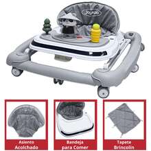 Joykoo Andadera para Bebé Mecedora Panda Musical Bastón Dirigible Alturas Ajustables Plegable Tapete Brincolín - Gris - Ver 3