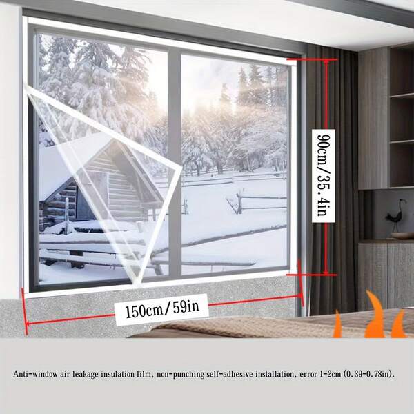 1 قطعة من مادة EVA سهلة الالتصاق، غشاء عازل للنوافذ شفاف سميك - منع التسرب، لاصق ذاتي، بدون حاجة للثقب - يحافظ على البرودة، مثالي لراحة المنزل في الشتاء