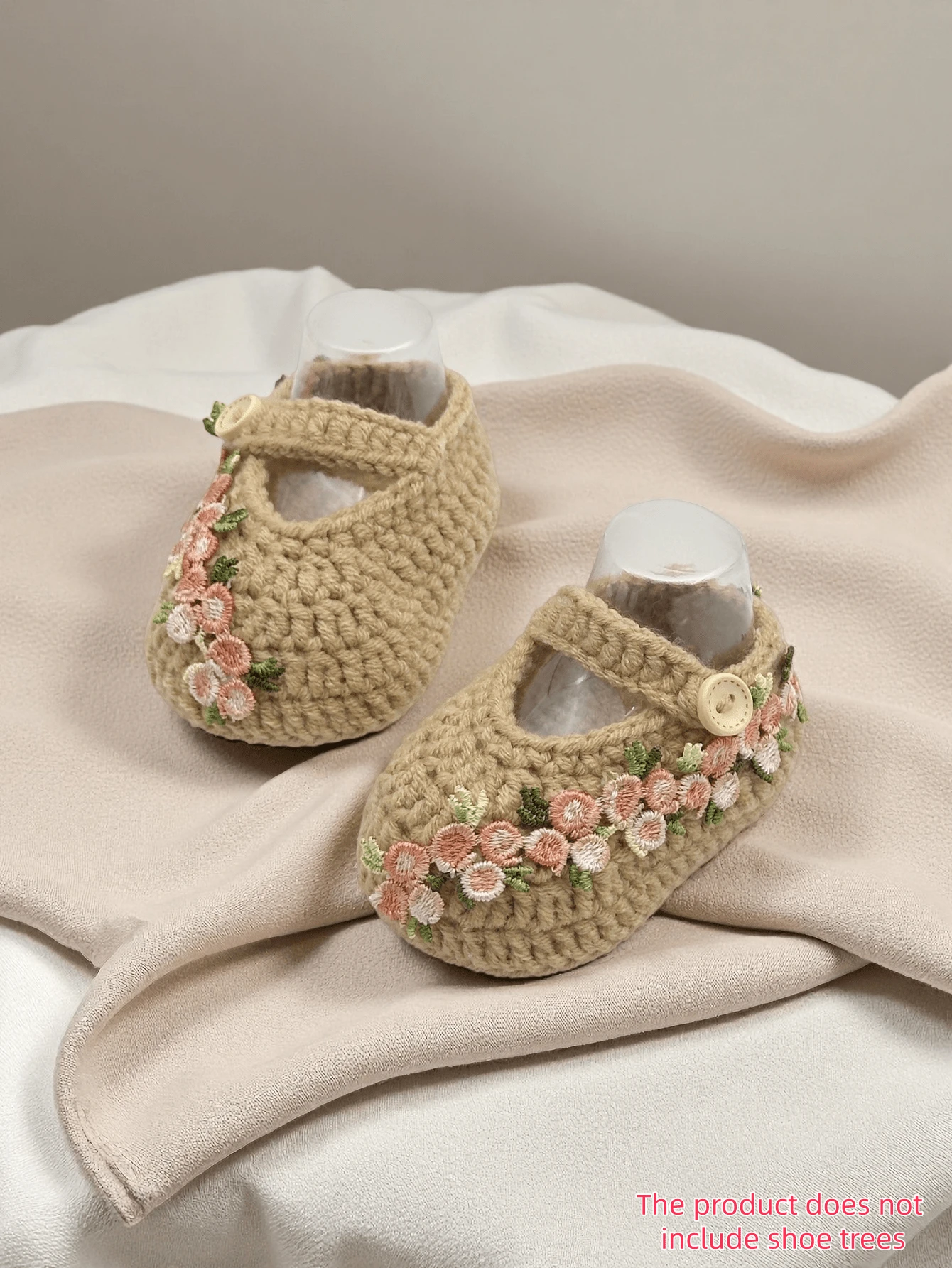 1 Pair Handmade Crochet Flower Pattern Infant Pre-Walker Shoes/Socks - Khaki - View 1