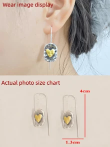 1 Cặp bông tai móc hình trái tim màu vàng hình học phong cách Boho cổ điển, một món quà trang sức phù hợp cho phụ nữ đeo hàng ngày, tiệc tùng, du lịch - Màu Bạc Cổ - Xem 7