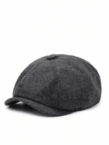 1pc Men's Newsboy Cap Herringbone Wool Knit Beanie Hat, Flat Cap Style - Multicolor - View 4