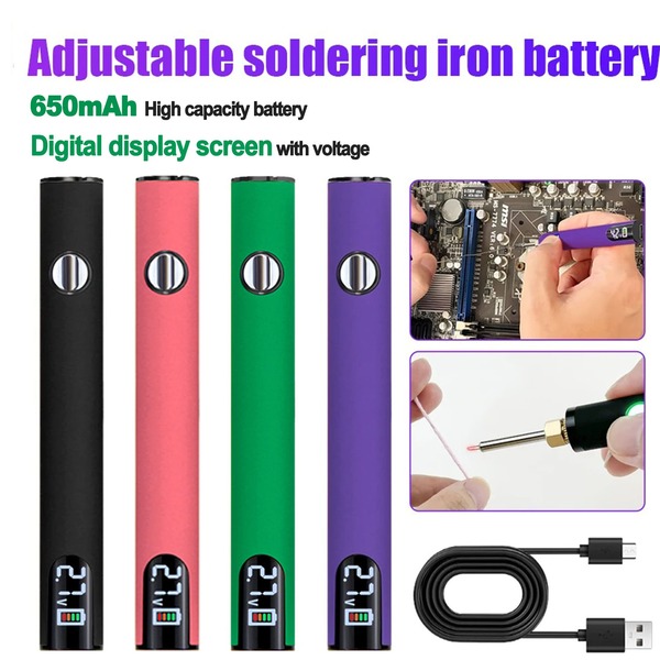 650mAh Mini Electric Soldering Iron Kit, Portable Smart Battery Pen Welding Tool, Personal DIY Tool - Standard 510 Thread, With Digital Voltage Display, Rechargeable Battery, USB-C Fast Charging, 3 Voltage Modes, Suitable For DIY Projects And Electronics Repair (Soldering Iron Tip Needs To Be Purchased Separately)