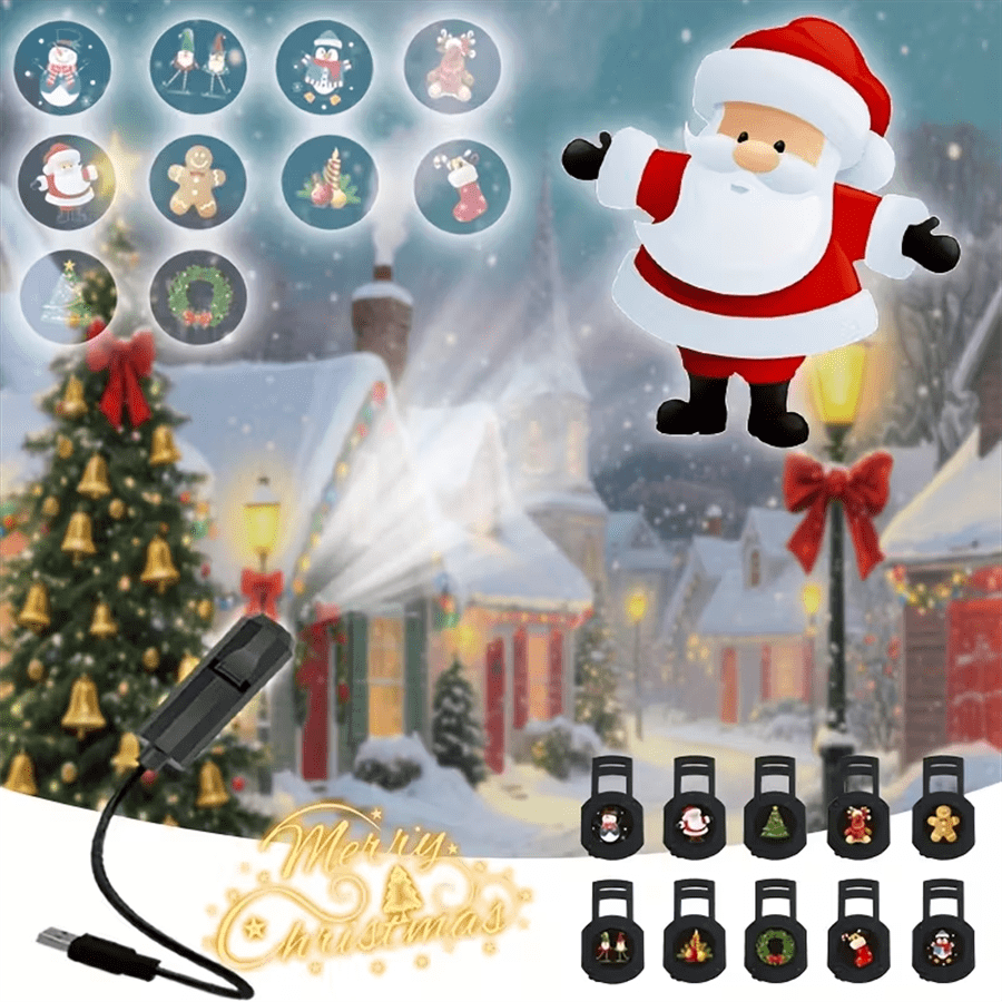 1PC Christmas Projection Light, Christmas Atmosphere Decoration Light, 360 ° Rotating Night Light, USB Powered Night Light, Christmas Home Decoration Light, 3/6/10pcs Pattern Optional, Bedroom Living Room Night Light, Christmas Holiday Gift, Create Romantic Atmosphere Light, Christmas Holiday Gift, Living Room Decoration, Bedroom Lighting, Holiday Design, Decorative Light, LED Light, USB Powered Light, Rotatable Light, Holiday Gift