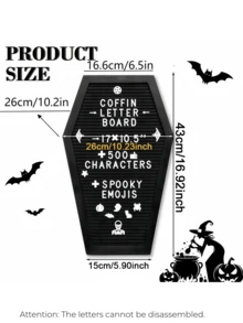 Tableau de lettres en forme de cercueil, planche de message en bois pour décoration d'Halloween à la maison, décoration effrayante et lugubre, cadeau effrayant et inquiétant. Les lettres ne sont pas amovibles.