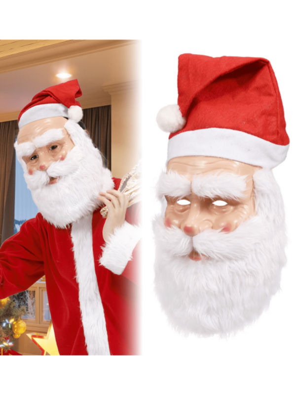 1 peça de máscara de Papai Noel com barba branca - chapéu vermelho de velho de Natal, máscara unissex para festa à fantasia, artigos para festa de Natal, decorações de Natal