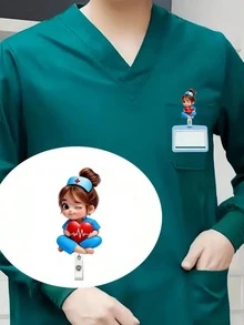 Giá đỡ thẻ ID y tá nữ phẳng 2D bằng acrylic - Cuộn dây đeo thẻ có thể thu gọn, thẻ bền, phù hợp cho sinh viên y khoa và y tá đang hành nghề - Chất liệu PMMA bền, dùng cho thẻ ID nơi làm việc, kẹp thẻ y tế | Thiết kế vui nhộn | Chất liệu acrylic bền, phụ kiện y tá, quà tặng tựu trường, quà tặng giáo viên - Nhiều màu - Xem 6