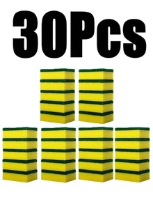 10/20/30/40/50pcs Dishwashing Sponge, Scouring Pad, Dishwashing Cloth, Kitchen Cleaning, Bowl Brushing, Pot Brushing, Magic Wiping, Household High - Green Yellow - View 10