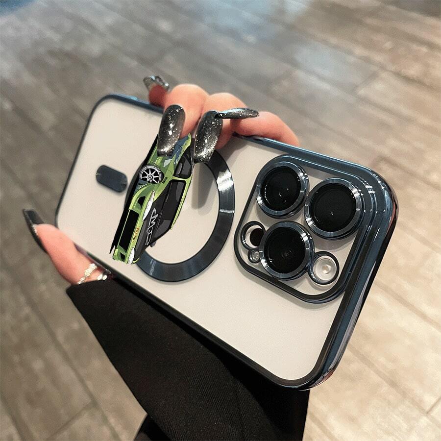 Teléfono con lente integral con diseño de coche de carreras verde, chapado magnético, compatible con carga inalámbrica magnética y compatible con phone 16 Pro Max, 16, 15 Pro, 14, 14 Plus/14 Pro Max, 13, 13 Pro, 12 Pro, 11/11 Pro y la serie Pro. ¡Ideal para regalar a amigos, en cumpleaños y en fiestas! - azul claro - Ver 1
