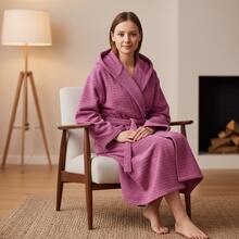 Áo choàng tắm nữ mềm mại, áo choàng tắm nam có mũ trùm đầu vải bông Terry, áo choàng tắm hơi, Unisex, áo choàng tắm hơi nữ có thắt lưng dài S/M - L/XL Trang trí phòng tắm gia đình mùa hè - Hồng - Xem 4