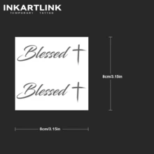 Hình xăm tạm thời INKARTLINK, có họa tiết chữ thập, chủ đề chữ viết tay, không thấm nước, bền lâu 1-2 tuần, hình xăm chân thực - màu đen - Xem 4