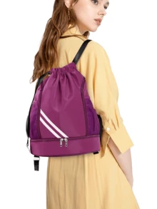 1pc Large Capacity Drawstring Sports Backpack, Fashion Gym Bag With Inner Pocket, Waterproof Wear-Resistant Nylon Oxford Cloth Material, With Bottom Shoe Compartment And Side Mesh Pockets And Wide Drawstring School Bag, Suitable For Men And Women Football Basketball Travel Yoga Swimming Cycling Shoulder Bag, Christmas Gifts - Multicolor - View 15