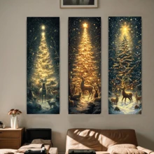3 قطع / مجموعة لوحة جدارية فنية حديثة ، لفات جدارية معلقة لعيد الميلاد - طباعات قماشية للغزلان والأشجار ، ديكور فني بطراز الرسم بالحبر ، بموضوع عيد الميلاد ، ديكور شجرة عيد الميلاد ، ديكورات عيد الميلاد ، ملصق عيد الميلاد | مؤطر أو غير مؤطر ، ديكور الغرفة ، ديكور المنزل ، ديكور غرفة السكن الجامعي ، هدايا لديكور الجدران في الفندق والمنزل وغرفة المعيشة والنوم والحمام والمكتب