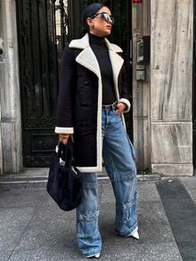 Chaqueta de Moda para Mujer - Cálida, Cómoda y Estilosa con Bolsillos y Botones, Perfecta para Ocasiones Informales y Cotidianas. - Negro - Ver 3