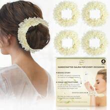 4 Pack Mogra Gajra For Hair, Artificial Scented Jasmine Flowers Hairbun, White Hair Accessories For Women, Hairband, Mogra Gajra Rubber Band, Reusable Traditional Veni, Bun, Bracelet, Juda & Wedding (4 PCS) - 如圖 - 查看 1