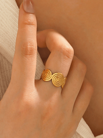 1pc Vintage Stainless Steel Round Linked Open Geometric Ring