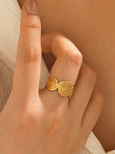 1pc Vintage Stainless Steel Round Linked Open Geometric Ring