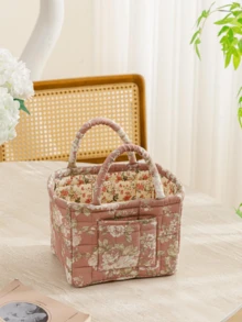 1 件花卉印花绗缝收纳篮大容量便携式中型收纳袋可折叠零食篮带手柄适用于女士和女孩化妆品收纳篮玩具收纳篮护肤品收纳篮女士化妆品收纳多功能收纳篮化妆品收纳盒家居装饰客厅卧室装饰浴室装饰，生日礼物圣诞礼物 - 彩色 - 查看 23