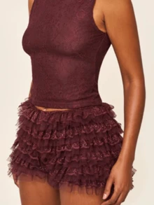 Women Lolita Bloomers Cute Ruffle Shorts Lace Pumpkin Pants  Boyshorts Layered Bottoms Y2k Sweet Pettipants - Coffee Brown - View 4