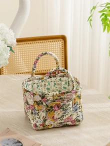 1 件花卉印花绗缝收纳篮大容量便携式中型收纳袋可折叠零食篮带手柄适用于女士和女孩化妆品收纳篮玩具收纳篮护肤品收纳篮女士化妆品收纳多功能收纳篮化妆品收纳盒家居装饰客厅卧室装饰浴室装饰，生日礼物圣诞礼物 - 彩色 - 查看 21