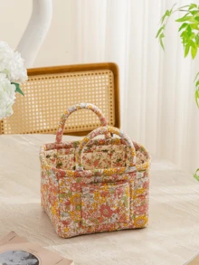 1 件花卉印花绗缝收纳篮大容量便携式中型收纳袋可折叠零食篮带手柄适用于女士和女孩化妆品收纳篮玩具收纳篮护肤品收纳篮女士化妆品收纳多功能收纳篮化妆品收纳盒家居装饰客厅卧室装饰浴室装饰，生日礼物圣诞礼物 - 彩色 - 查看 5