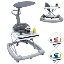 Joykoo Andadera para Bebé Mecedora Panda Musical Bastón Dirigible Alturas Ajustables Plegable Tapete Brincolín - Gris - Ver 1