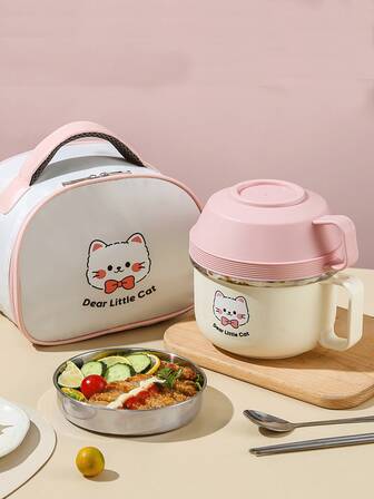 Tazón de fideos instantáneos de acero inoxidable 304 con tapa, caja de almuerzo para estudiantes, trabajadores de oficina, cafetería