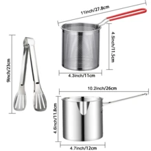 ABKOK 1pc Stainless Steel Multifunctional Frying Pan, Small Pot For Home Kitchen Restaurant, Oil-Saving Mini Fryer With Filter Net, Suitable For Frying Chicken, French Fries, Chicken Patty, Boiling Milk Soup, Universal Fryer