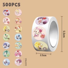 500 szt./rolka, urocze naklejki z motywem kreskówek, kolorowe naklejki winylowe, odpowiednie na butelki z wodą, laptopy, walizki, telefony komórkowe, prezenty na imprezę, kolekcję dla nastolatków